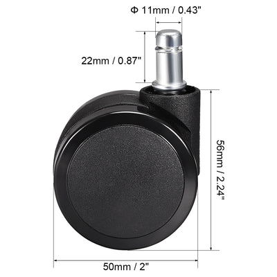 Harfington Swivel Caster Wheels - 2 Inch PU Twin Wheel Push-in 11mmx22mm Stem Swivel Caster Black 5pcs