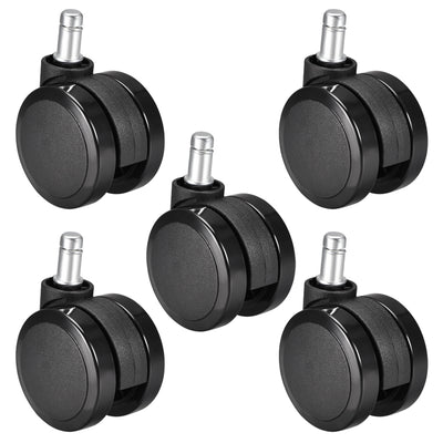 Harfington Swivel Caster Wheels - 2 Inch PU Twin Wheel Push-in 11mmx22mm Stem Swivel Caster Black 5pcs