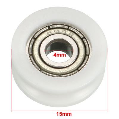 Harfington 0.8mm Deep Metal V Groove Guide Bearing Pulley Rail Ball Wheel White 4x15x6mm 2pcs