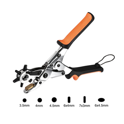 Harfington Punch Pliers 250mm 3 in 1 Leather Hole Punch Tool with 6 Size for DIY Home or Craft Projects