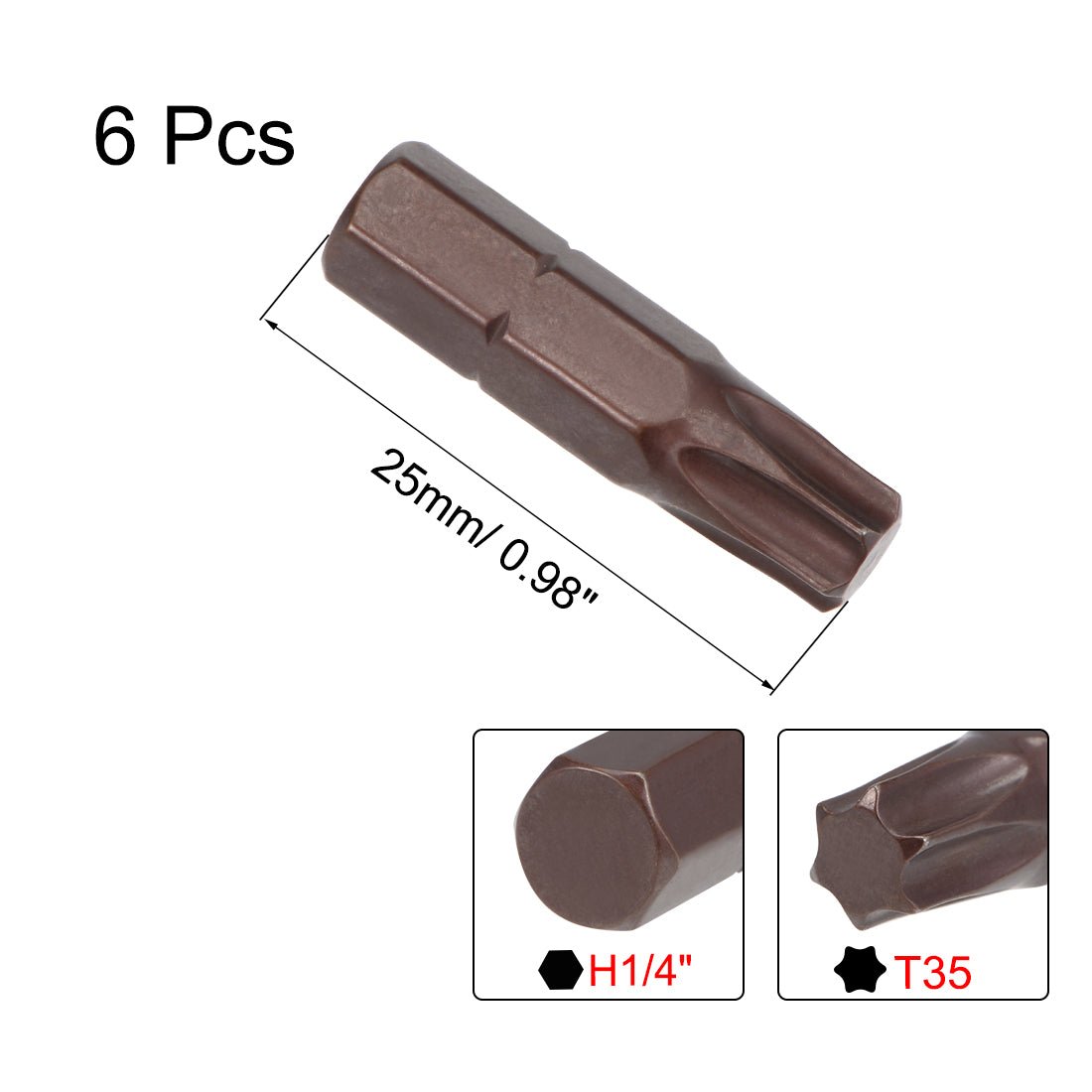 Harfington Torx Bits 6pcs 1/4 Inch Hex Shank Magnetic T35 Screwdriver Bit Set 25mm Length S2 Screw Driver Kit Tools