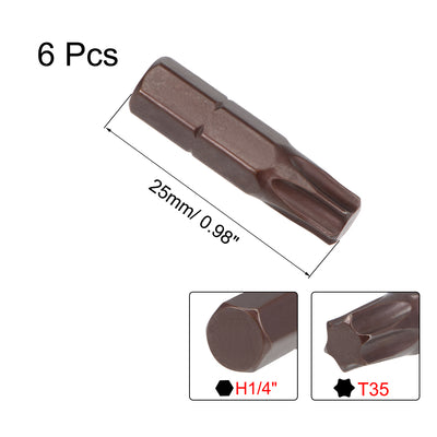 Harfington Torx Bits 6pcs 1/4 Inch Hex Shank Magnetic T35 Screwdriver Bit Set 25mm Length S2 Screw Driver Kit Tools