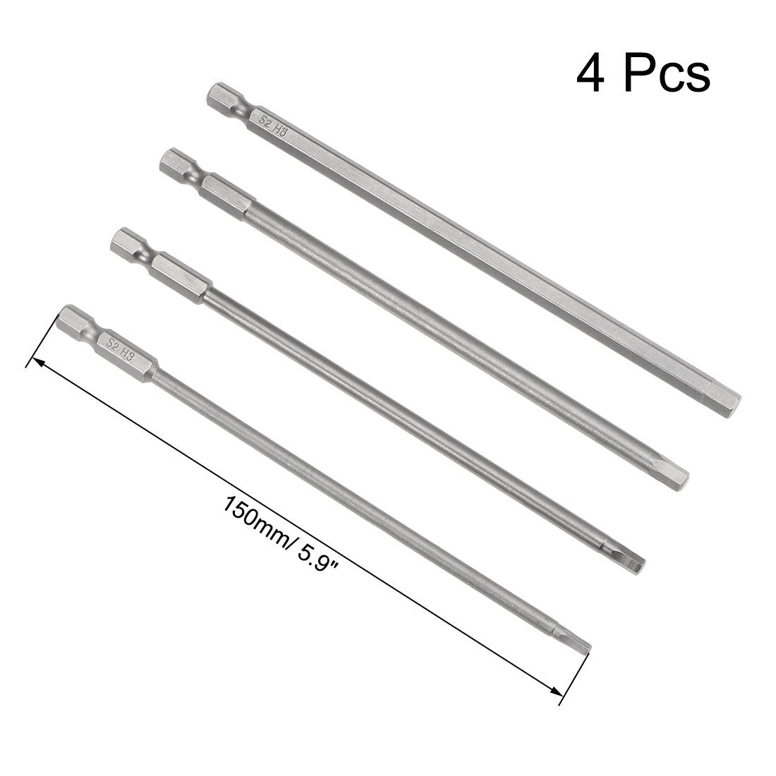 Harfington Hex Bits Set 4pcs 1/4 Inch Hex Shank H3 H4 H5 H6 Magnetic Hexagon Screwdriver Bit Set 150mm Length S2 Screw Driver Kit Tools