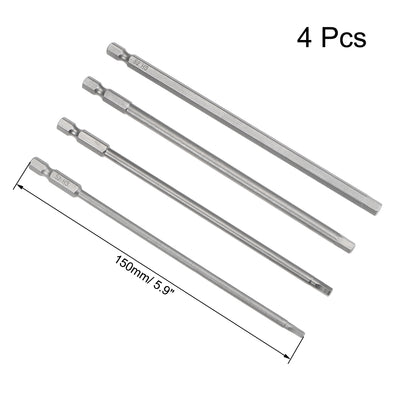 Harfington Hex Bits Set 4pcs 1/4 Inch Hex Shank H3 H4 H5 H6 Magnetic Hexagon Screwdriver Bit Set 150mm Length S2 Screw Driver Kit Tools