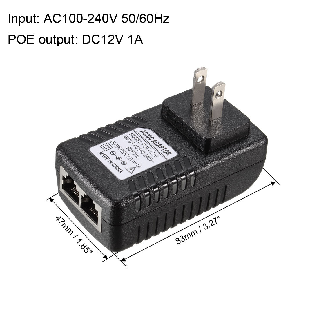 Harfington 12V 1A POE Power Supply Injector Power over Ethernet Adapter Wall Plug (US Plug) for , Camera, Wireless IP Point