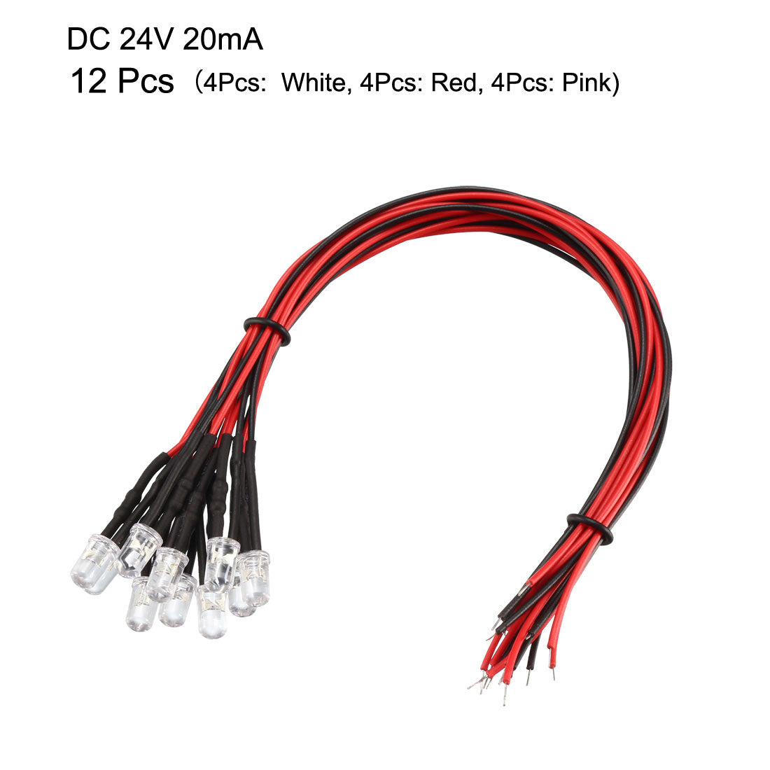 Harfington 12pcs Mixed Colour 5mm LEDs Prewired Light DC24V 20cm Pre Wired LED