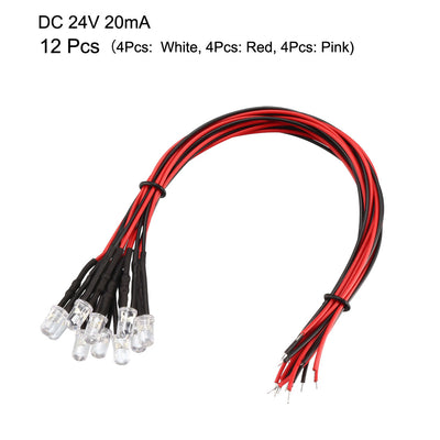 Harfington 12pcs Mixed Colour 5mm LEDs Prewired Light DC24V 20cm Pre Wired LED