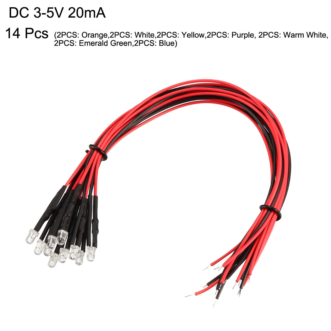 Harfington 14pcs Mixed Colour 3mm LEDs Prewired Light DC3-5V 20cm Pre Wired LED