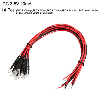 Harfington 14pcs Mixed Colour 3mm LEDs Prewired Light DC3-5V 20cm Pre Wired LED