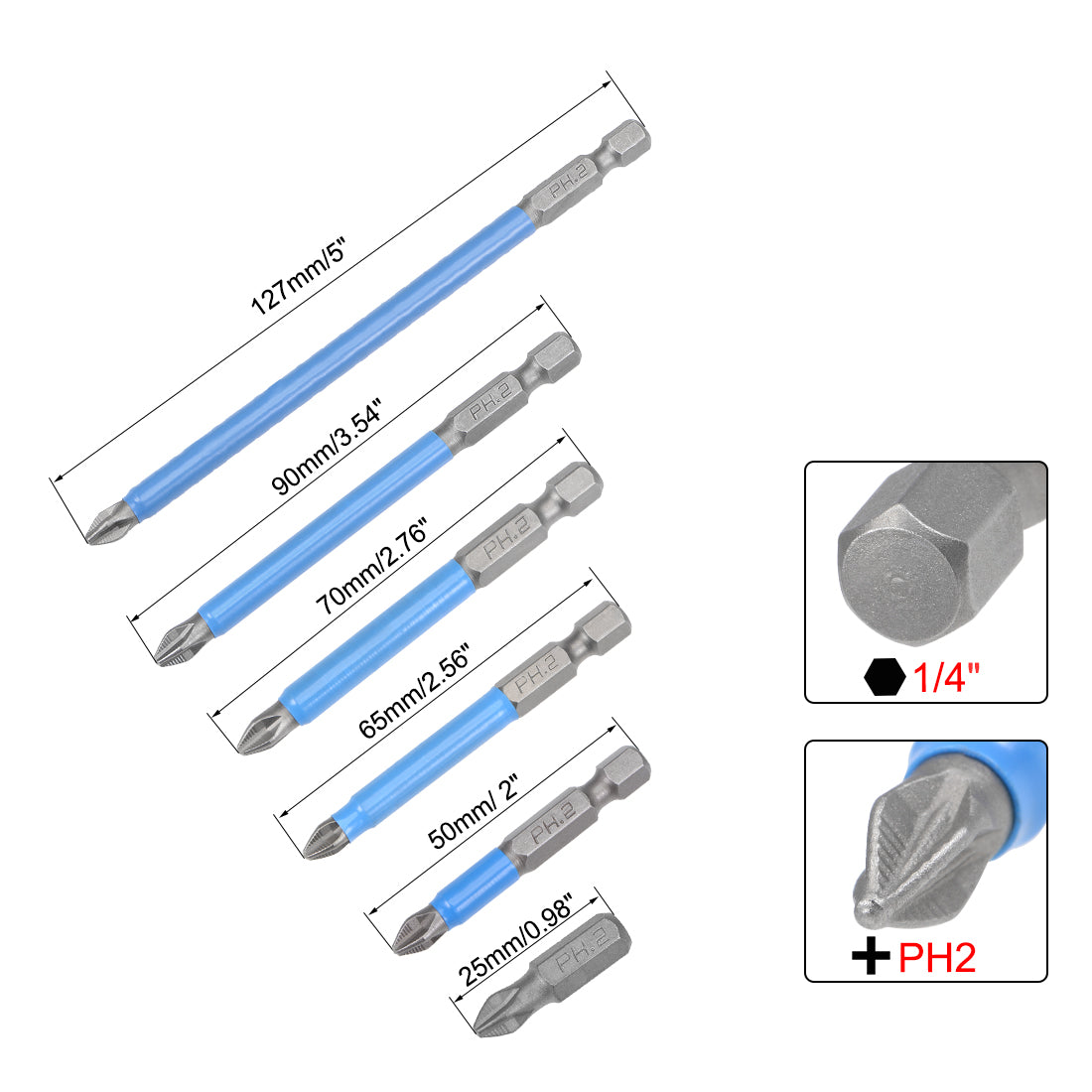 Harfington 1/4-Inch Hex Shank Magnetic PH2 Phillips Cross Screwdriver Bit S2 Non-Slip Screwdriver Bits Set-6pcs