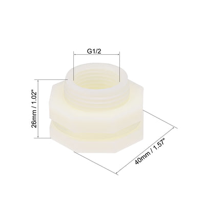 Harfington ABS Bulkhead Tank Fitting Adapter for Rain Bucket Aquariums Water Tanks Ponds G1/2 Female 4Pcs