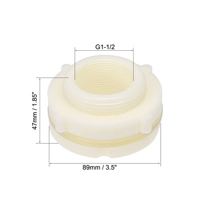 Harfington ABS Bulkhead Tank Fitting Adapter for Rain Bucket Aquariums Water Tanks Ponds G1-1/2 Female 2Pcs