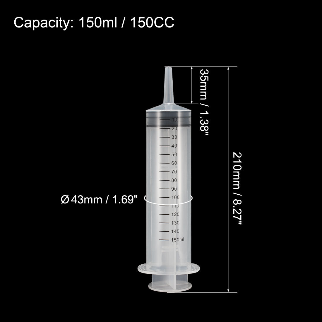Harfington 150ml Syringes Large Plastic with 100cm Handy Soft Tube for Labs Industrial 2 Pcs