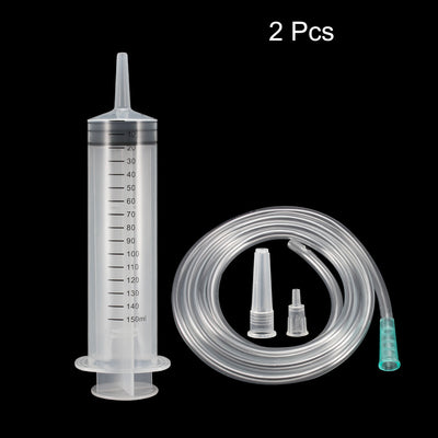 Harfington 150ml Syringes Large Plastic with 100cm Handy Soft Tube for Labs Industrial 2 Pcs
