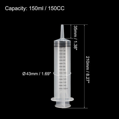 Harfington 150ml Syringes Large Plastic with 30cm Handy Soft Tube for Labs Industrial 3 Pcs