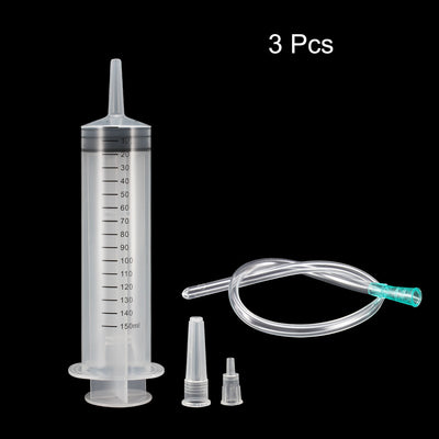 Harfington 150ml Syringes Large Plastic with 30cm Handy Soft Tube for Labs Industrial 3 Pcs