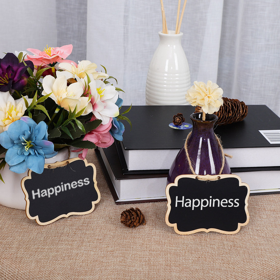 Harfington 12pcs Wood Mini Chalkboard Sign Tag with Hanging Rope for Wedding Board Sign
