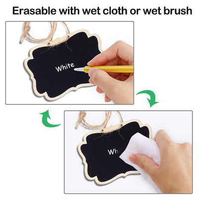 Harfington 14pcs Wood Mini Chalkboard Sign Tag with Hanging Rope for Wedding Board Sign