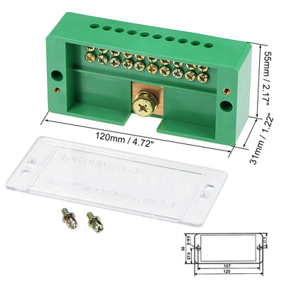 Harfington 1 Inlet 10 Outlet Terminal Strip Blocks Single Phase Distribution Block for Meter Box