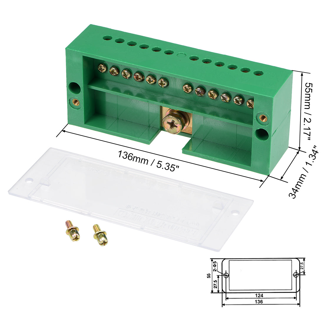 Harfington 1 Inlet 12 Outlet Terminal Strip Blocks Single Phase Distribution Block for Meter Box
