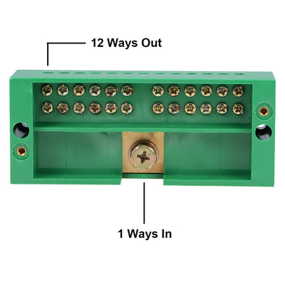 Harfington 1 Inlet 12 Outlet Terminal Strip Blocks Single Phase Distribution Block for Meter Box