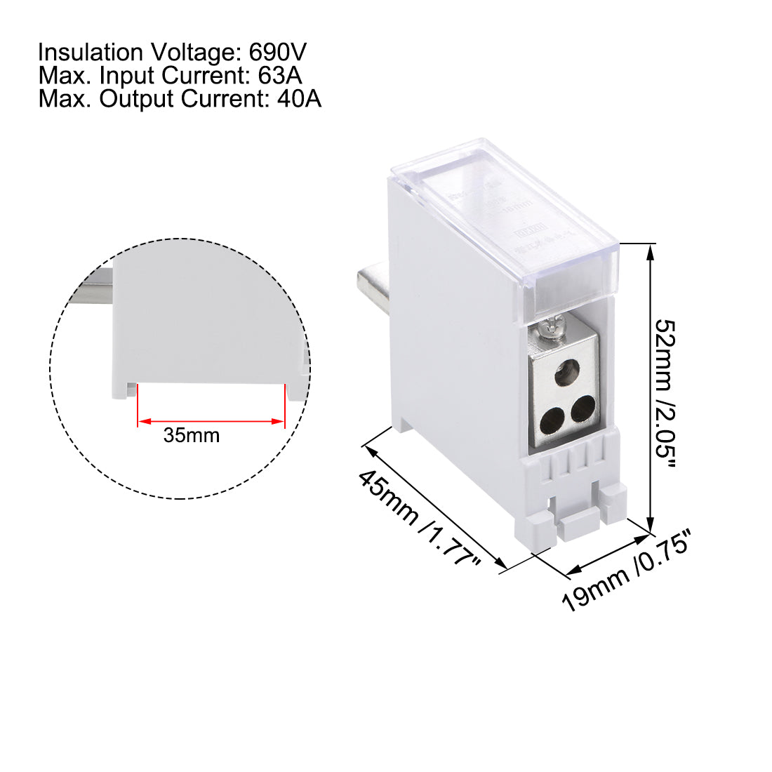 Harfington 1 Inlet 3 Outlet Wire Terminal Strip Blocks DIN Rail Distribution Block for Circuit Breaker