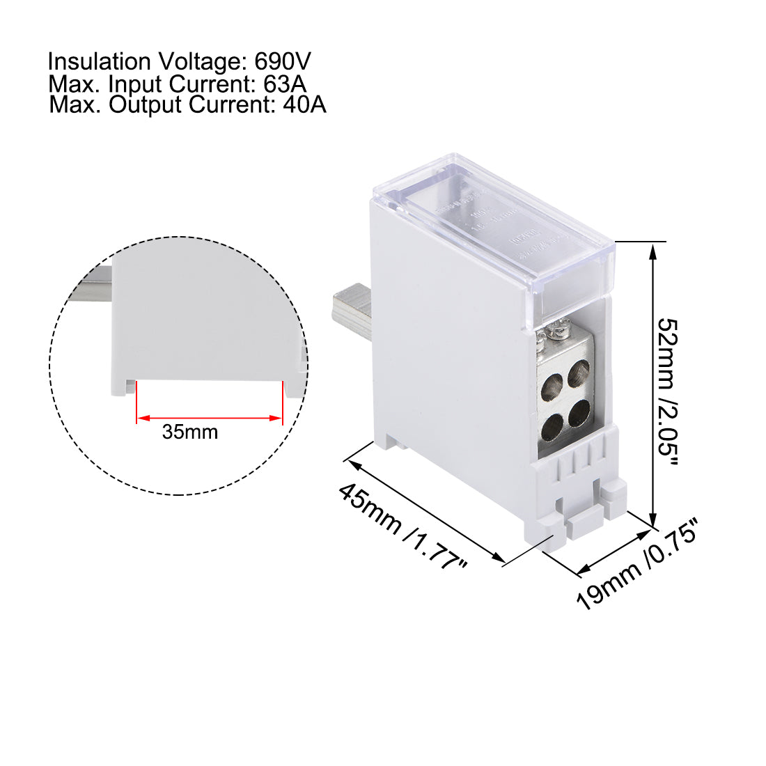 Harfington 1 Inlet 4 Outlet Wire Terminal Strip Blocks DIN Rail Distribution Block for Circuit Breaker