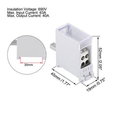 Harfington 1 Inlet 4 Outlet Wire Terminal Strip Blocks DIN Rail Distribution Block for Circuit Breaker