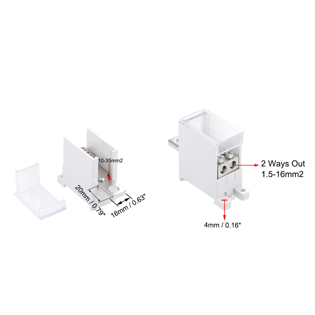 Harfington 1 Inlet 2 Outlet DIN Rail Terminal Blocks 125A Max Input Distribution Block for Circuit Breaker