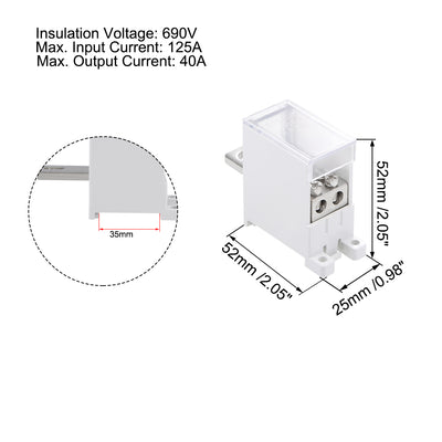 Harfington 1 Inlet 2 Outlet DIN Rail Terminal Blocks 125A Max Input Distribution Block for Circuit Breaker