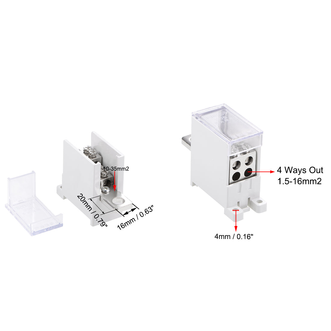 Harfington 1 Inlet 4 Outlet DIN Rail Terminal Blocks 125A Max Input Distribution Block for Circuit Breaker