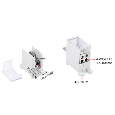 Harfington 1 Inlet 4 Outlet DIN Rail Terminal Blocks 125A Max Input Distribution Block for Circuit Breaker