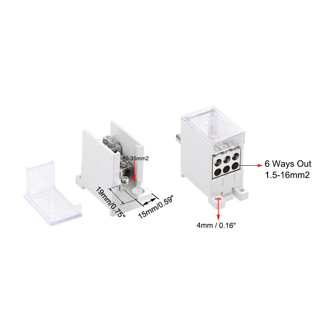 Harfington 1 Inlet 6 Outlet DIN Rail Terminal Blocks 125A Max Input Distribution Block for Circuit Breaker
