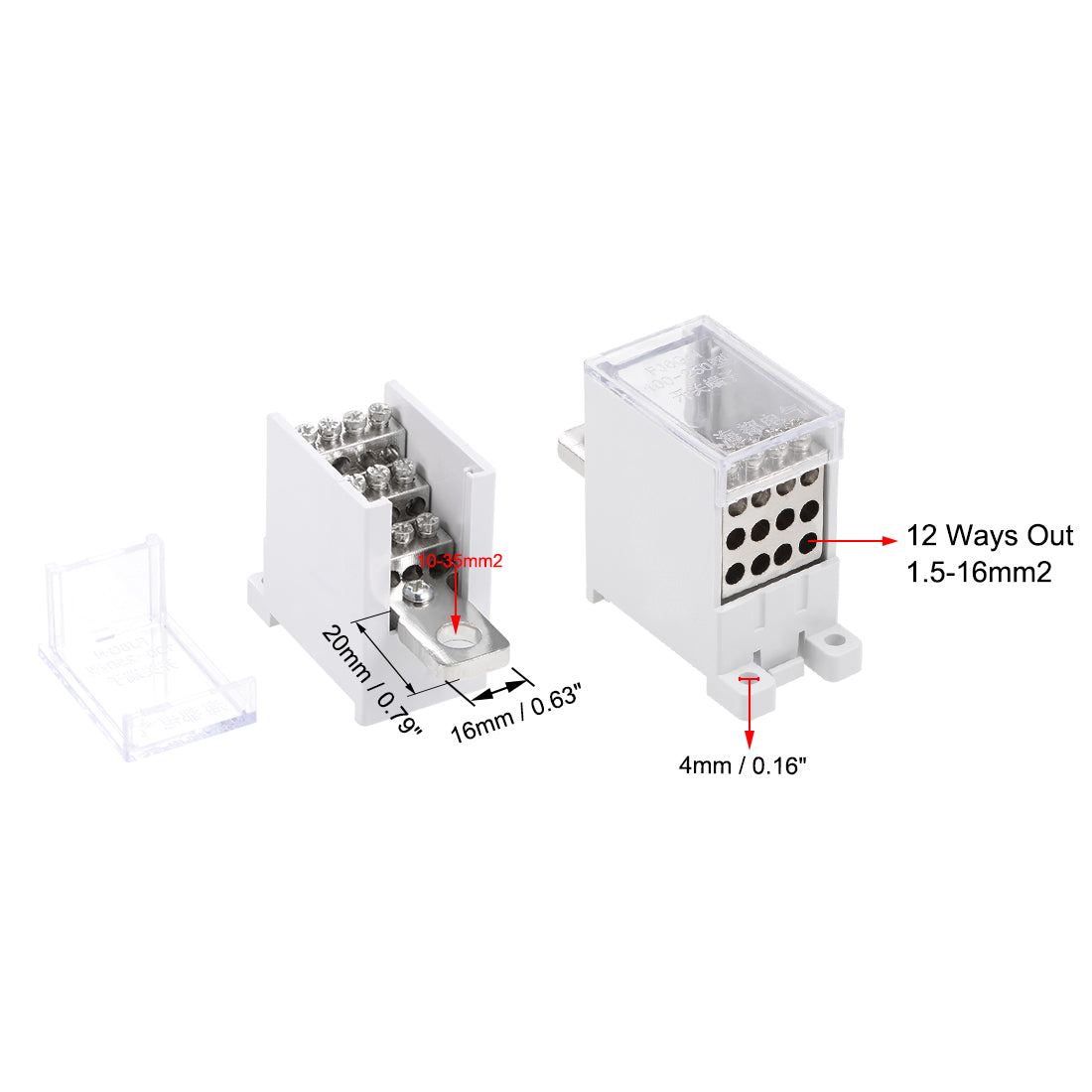 Harfington 1 Inlet 12 Outlet DIN Rail Terminal Blocks 125A Max Input Distribution Block for Circuit Breaker