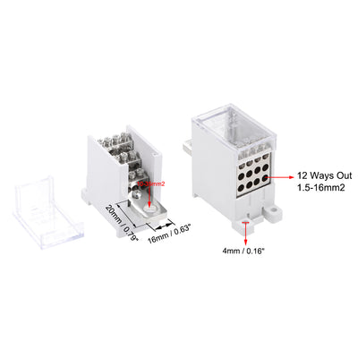 Harfington 1 Inlet 12 Outlet DIN Rail Terminal Blocks 125A Max Input Distribution Block for Circuit Breaker