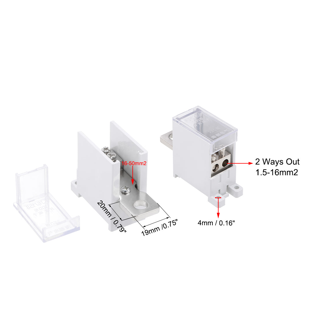 Harfington 1 In 2 Out DIN Rail Terminal Blocks 250A Max Input Distribution Block for Circuit Breaker