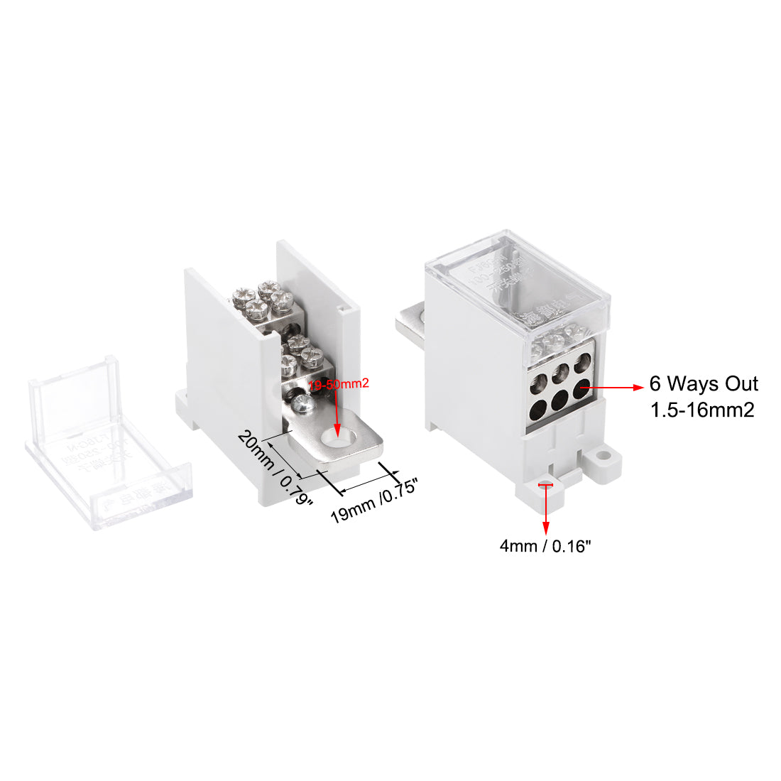 Harfington 1 In 6 Out DIN Rail Terminal Blocks 250A Max Input Distribution Block for Circuit Breaker