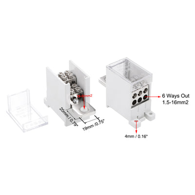 Harfington 1 In 6 Out DIN Rail Terminal Blocks 250A Max Input Distribution Block for Circuit Breaker