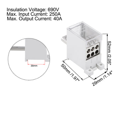 Harfington 1 In 6 Out DIN Rail Terminal Blocks 250A Max Input Distribution Block for Circuit Breaker