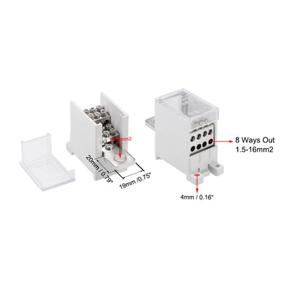 Harfington 1 In 8 Out DIN Rail Terminal Blocks 250A Max Input Distribution Block for Circuit Breaker