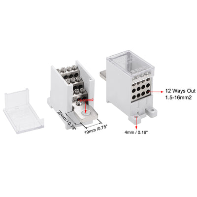 Harfington 1 In 12 Out DIN Rail Terminal Blocks 250A Max Input Distribution Block for Circuit Breaker