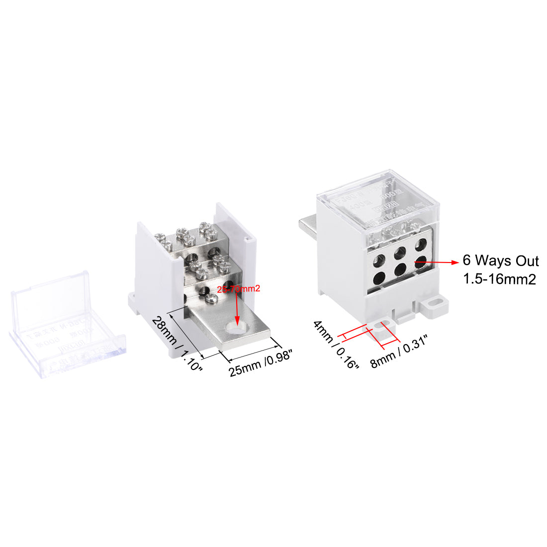 Harfington 1 In 6 Out DIN Rail Terminal Blocks 400A Max Input Distribution Block for Circuit Breaker