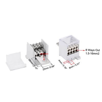 Harfington 1 In 8 Out DIN Rail Terminal Blocks 400A Max Input Distribution Block for Circuit Breaker