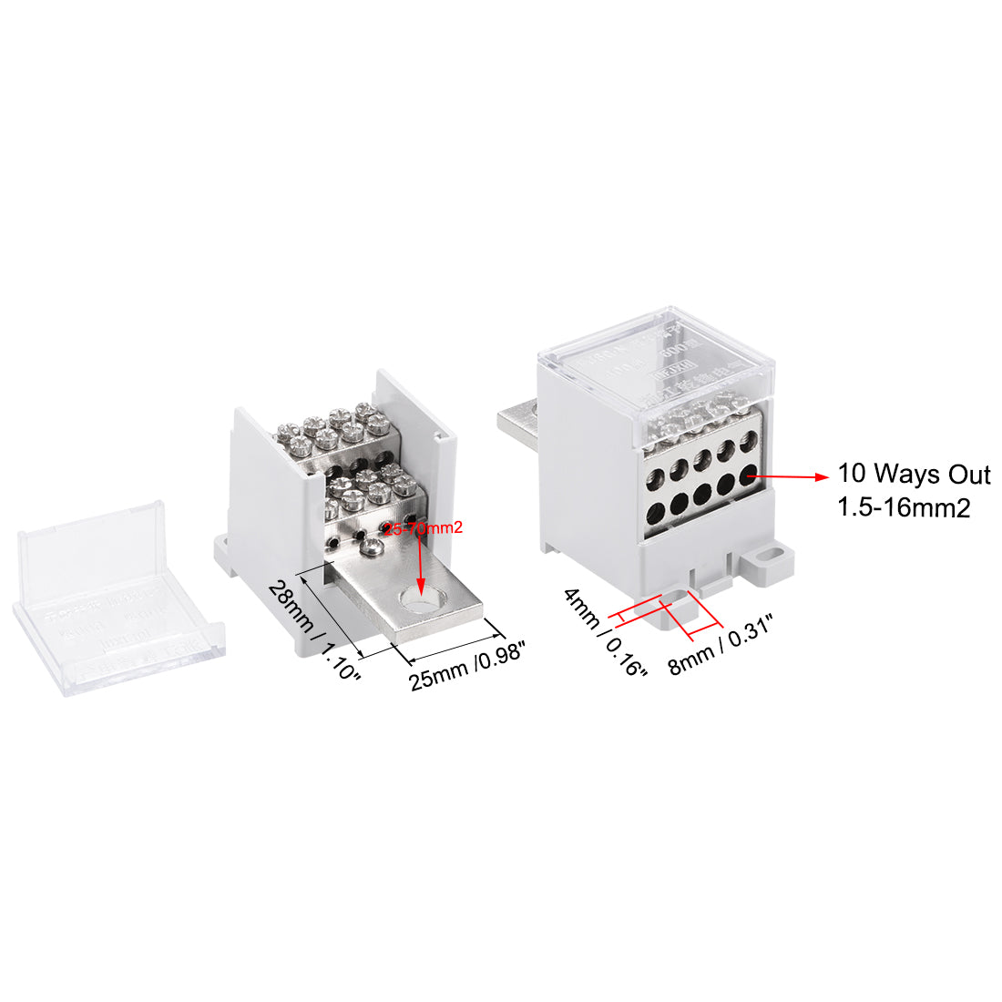 Harfington 1 In 10 Out DIN Rail Terminal Blocks 400A Max Input Distribution Block for Circuit Breaker