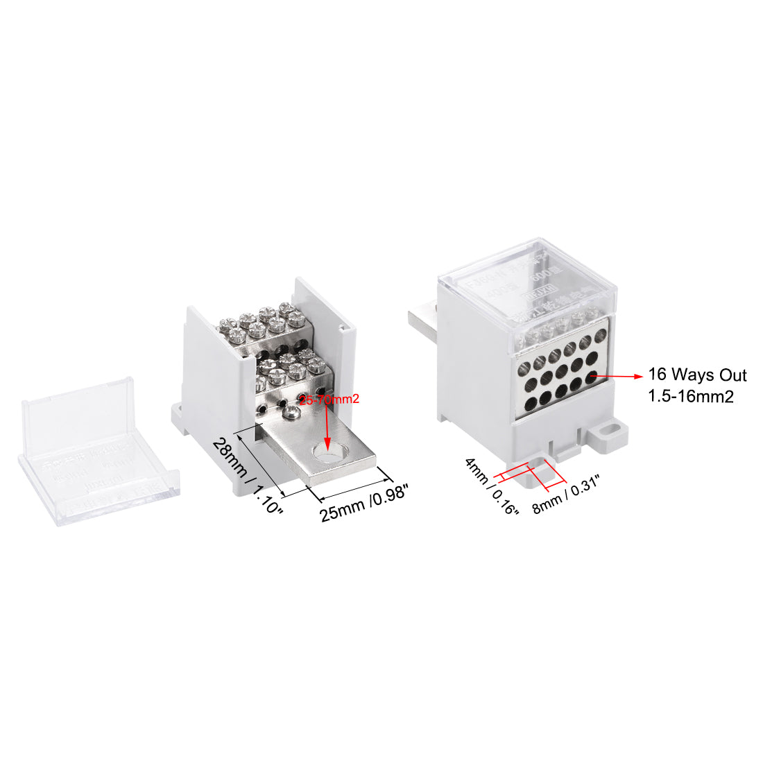 Harfington 1 In 16 Out DIN Rail Terminal Blocks 400A Max Input Distribution Block for Circuit Breaker