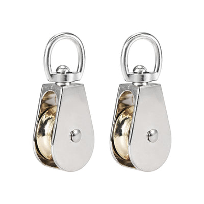 Harfington 1 1/2" Lifting Crane Swivel Hook  Pulley Block Hanging Wire Towing Double Wheel Zinc Alloy 2pcs