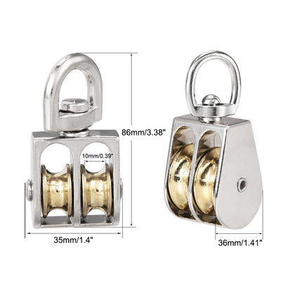 Harfington 1 1/2" Lifting Crane Swivel Hook  Pulley Block Hanging Wire Towing Single Wheel Zinc Alloy 2pcs