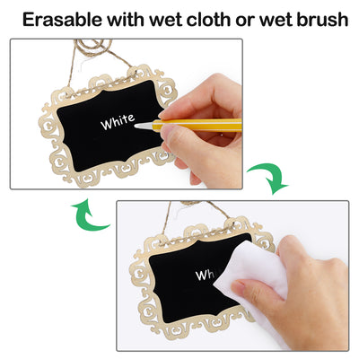 Harfington 14pcs Mini Hollow Lace Chalkboard Signs Tags with Hanging Rope for Wedding Sign