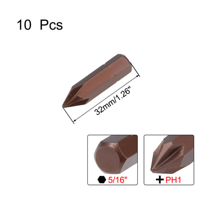 Harfington 10pcs Phillips Bits 5/16-inch 8mm Hex Shank 32mm Length Cross PH1 Magnetic Screw Driver S2 Screwdriver Bit