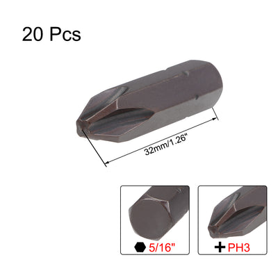 Harfington 20pcs Phillips Bits 5/16-inch 8mm Hex Shank 32 mm Length Cross PH3 Magnetic Screw Driver S2 Screwdriver Bit